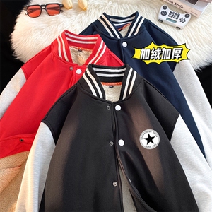 4冬季新款加绒加厚棒球服大码宽松羊羔绒卫衣XZ102A-4-331-P65图片