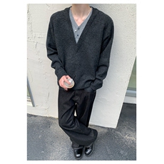假两件拼接V领针织衫男慵懒风纯色羊毛套MY436-P45，男装针织衫/毛衣，星座1109-4