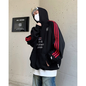 美式条纹字母连帽卫衣男女春秋宽松设计感小众百搭外套Y8011-p50图片