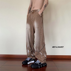 B221秋冬新款美式ins高街小众链子扎染牛仔裤LK22082-P65控88，男装牛仔裤，电商B221