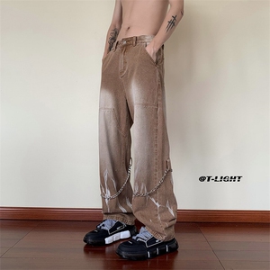 B221 秋冬新款美式ins高街小众链子扎染牛仔裤 LK22082-P65 控88图片