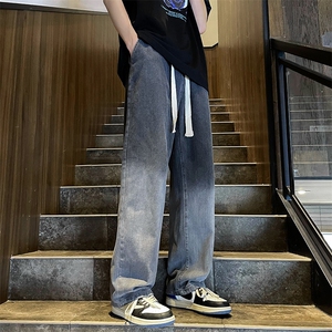 牛仔裤男新款宽松直筒渐变抽绳阔腿裤夏季薄款百搭长裤N0029-P46图片