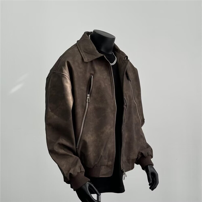 复古做旧PU皮衣夹克美式潮牌痞帅机车服外套休闲上衣Y1029P72网图,男装夹克,电商B245