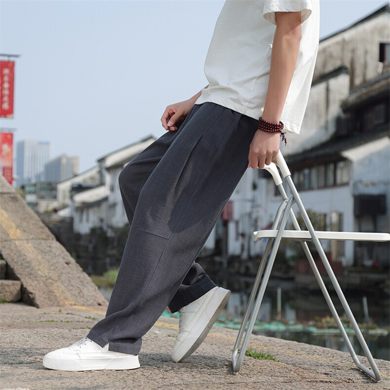 2025新款男士风亚麻休闲裤男直筒垂感裤子,男装休闲裤,电商A008