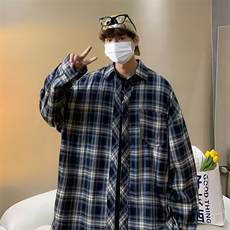 慵懒长袖秋季潮流简约衬衫日系格子男标准潮日常新款ins时尚都市，男装衬衫，星座813-2