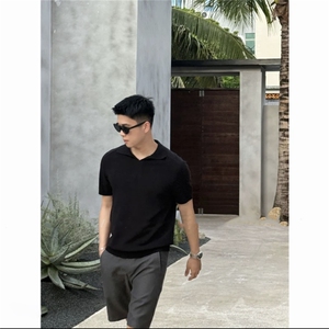 老钱风 针织polo衫短袖纯色V领翻领T恤 ZZ63-P45图片