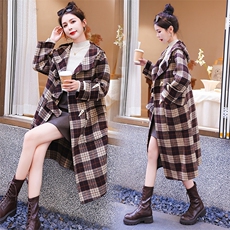 【双面羊绒现货】2023新款复古港风格纹连帽中长款双面大衣70毛，女装双面呢大衣，雅静靓衣