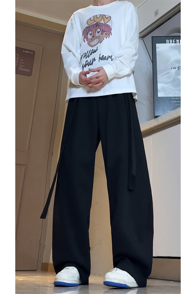 潮流飘带设计感休闲裤子男秋季新款2025宽松垂感裤-A2003TP55控98,男装休闲裤,电商B241