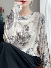 2025圆领印花打底衫百搭时尚简约，女装针织衫/毛衣，羊特美羊绒