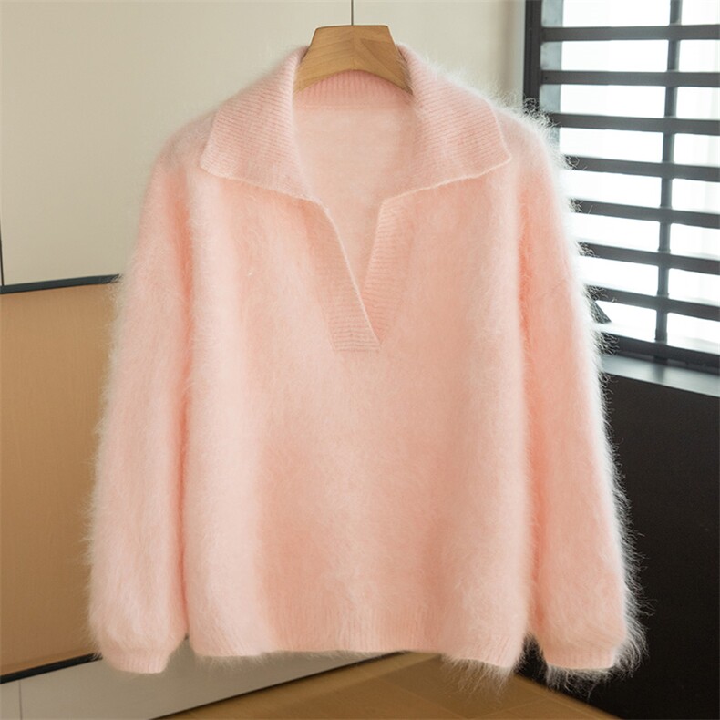 2025年秋季新款拉绒POLO领针织羊绒衫时尚休闲通勤百搭，女装羊绒衫，博友羊绒