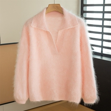 2025年秋季新款拉绒POLO领针织羊绒衫时尚休闲通勤百搭，女装羊绒衫，博友羊绒