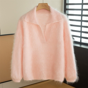 2025年秋季新款拉绒POLO领针织羊绒衫时尚休闲通勤百搭，女装羊绒衫，博友羊绒