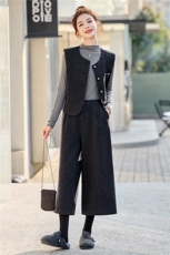 2026春季毛呢新款外穿内搭马甲八分阔腿裤三件套时尚套装，女装套装/套裙，瑶迪依秀