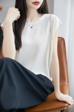 重工烫钻冰丝针织短袖T恤女2025夏季设计感洋气百搭飞袖上衣小衫，女装针织衫/毛衣，羿纯羊绒