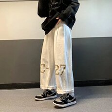 美式高街拼接工装裤男ins直筒阔腿裤A535P38，男装休闲裤，星座1116-2