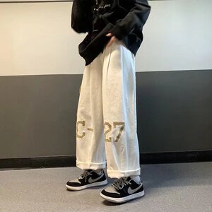 美式高街拼接工装裤男ins直筒阔腿裤A535P38图片