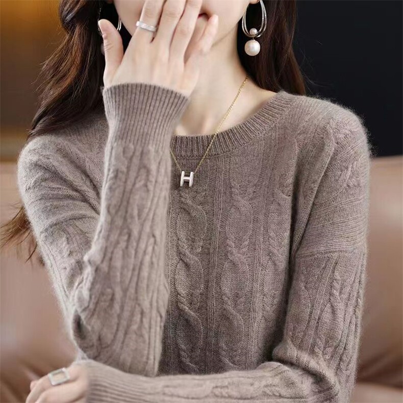 2024秋冬新款羊毛女士圆领麻花羊毛衫,女装羊毛衫,胜酷羊绒