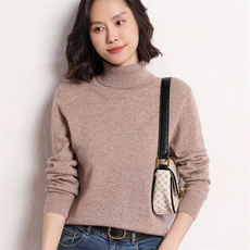休闲简约百搭淑女通勤长袖高翻领套头羊毛衫，女装羊毛衫，艾米娇羊绒