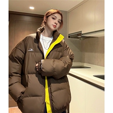 中性风冬装PU软皮美式撞色棉服logo棉衣休闲外套男女G1102P128，男装棉衣，电商A339