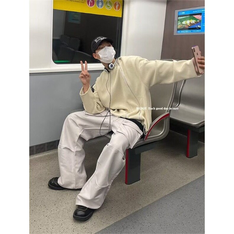 高街小众暗黑系不规则拉链卫衣男潮牌设计感宽松休闲冲锋上衣外套,男装卫衣,星座506A