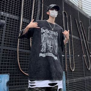 水洗做旧短袖T恤男宽松情侣高街ins痞帅男潮牌半袖上衣DT3170-P33