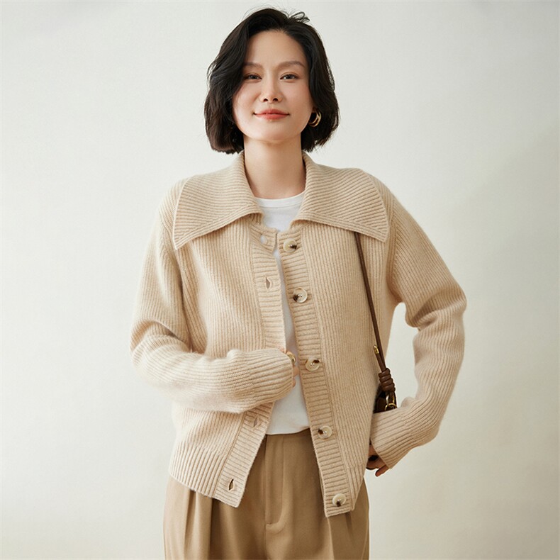 时尚百搭女士羊绒开衫优雅翻领设计舒适保暖，女装羊绒衫，迎冬羊绒