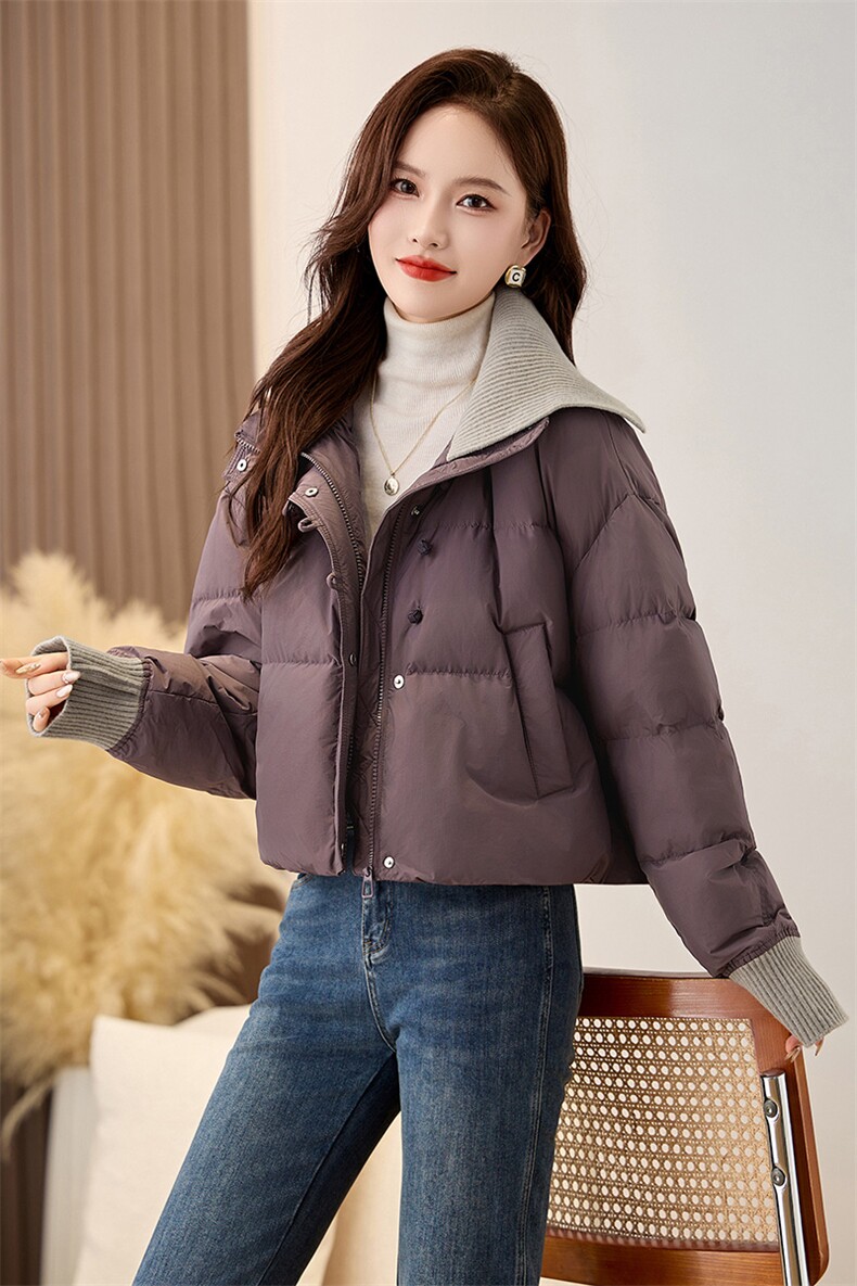 时尚针织大翻领超好看羽绒服女2025冬季新款小个子宽松白鸭绒外套,女装羽绒服,衣之秀