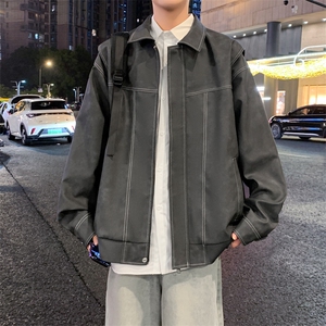 港风夜景痞帅男装外套美式短款潮牌工装皮衣夹克DSA157B-J232-P90