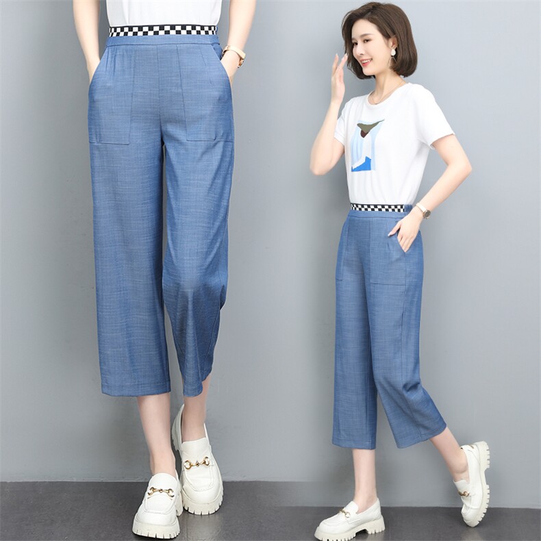冰丝牛仔裤女高腰2025新款夏季薄款垂感宽松休闲天丝牛仔阔腿裤女图片