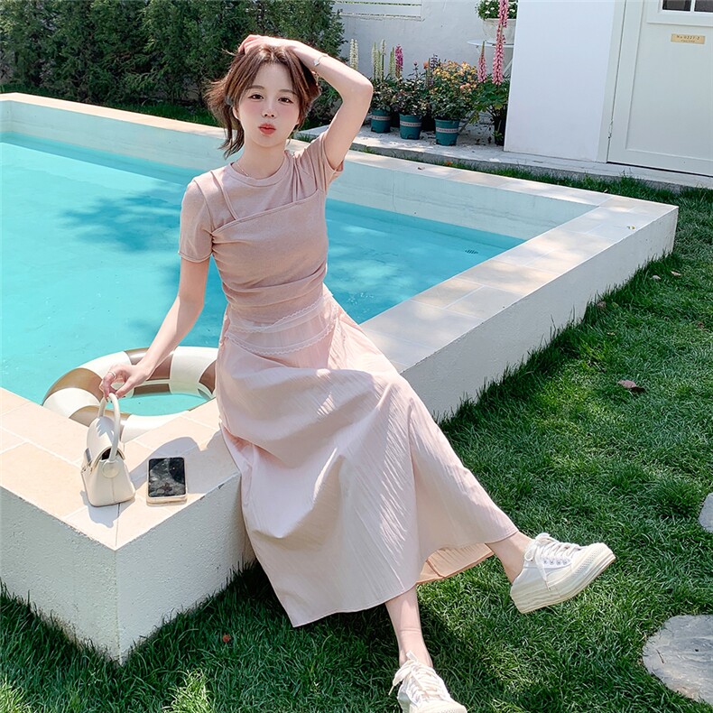 减龄漂亮洋气设计感假两件连衣裙女2025年夏季新款韩系修身长裙潮,女装连衣裙,2C212