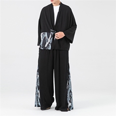 大码汉服改良风开衫阔腿裤套装情侣两件套古风仙气TZ72/P145，男装休闲套装，钱塘713