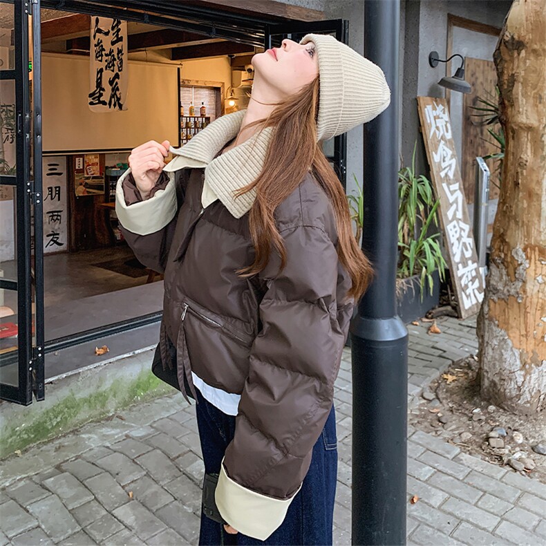 现货！2025冬装新款50绒短款咖色羽绒服2C056-6867-P245控348,女装羽绒服,2C056