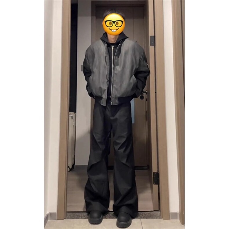 假两件外套男秋冬季新款潮流宽松休闲连帽PU皮夹克帅气L76388-P79图片