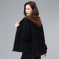 时尚拼接连帽抽绳加绒外套保暖显瘦女装棉服，女装棉衣/棉服，叶笙衣
