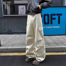 复古高街纯棉褶皱多口袋直筒显瘦休闲工装裤男K24091-特P55控108，男装休闲裤，电商A001-1