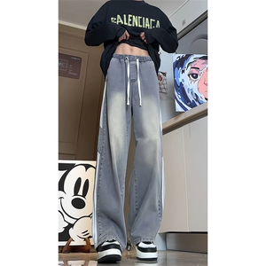 秋季新款三杠条纹拼接牛仔裤男美式高街vibe裤子潮-A1218TP48控78图片