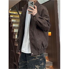 抖音现货PU皮夹克宽松复古纯色外套DY2407-特P80，男装夹克，星座1213