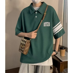 华夫格短袖POLO衫男夏季新款美式潮牌潮流宽松t恤学生休闲半袖衫图片