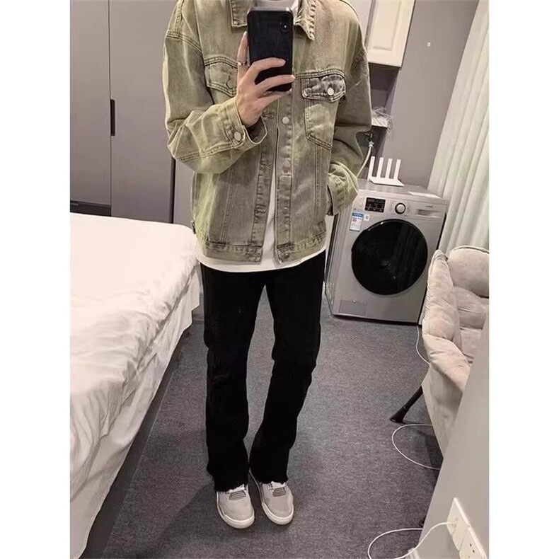 DJKN8003-批55黄泥色工装牛仔春秋季男装水洗及磨砂帅气高端夹克,男装夹克,星座603-2