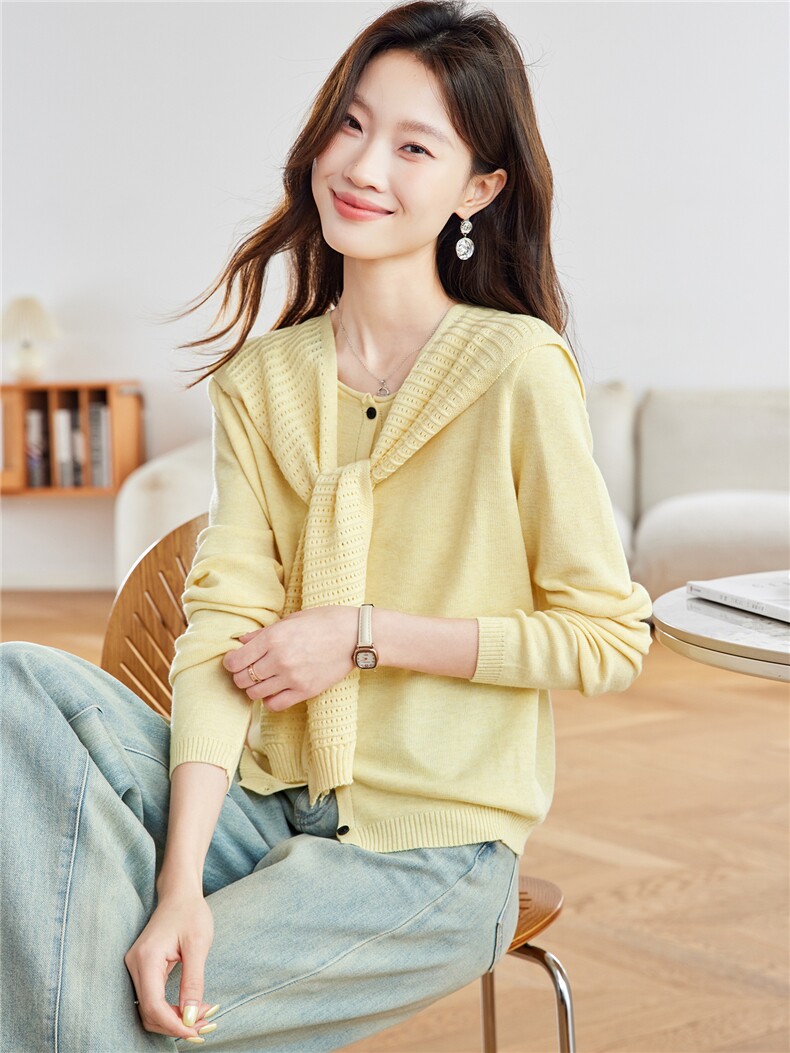 2025秋装新款气质含羊毛针织打底开衫送披肩两件套上衣女,针织衫/毛衣,时尚风爆