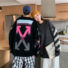 秋冬韩版渐变色箭头情侣毛衣宽松潮流个性套头针织衫QT805-P75，男装针织衫/毛衣，星座1501