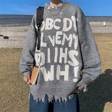 美式高街破坏感毛衣男秋冬季慵懒风高级感潮牌针织衫oversize外套，男装针织衫/毛衣，星座1608
