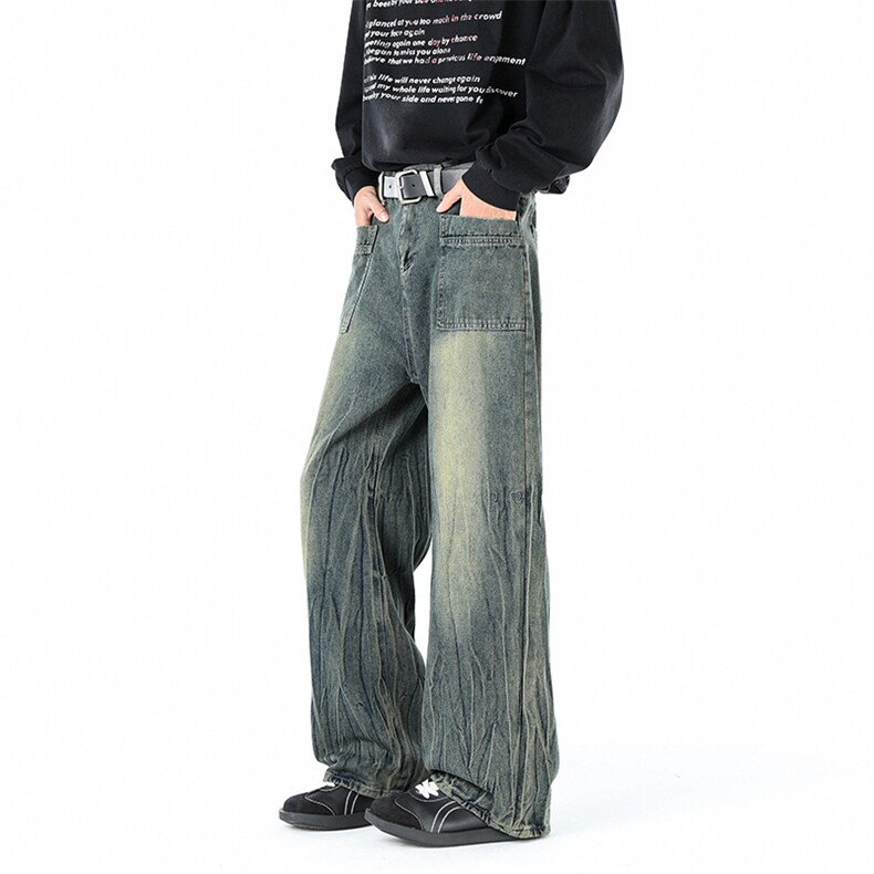 牛仔裤男秋季新款小众设计感潮牌美式直筒宽松裤子8893P43，男装牛仔裤，星座410-2