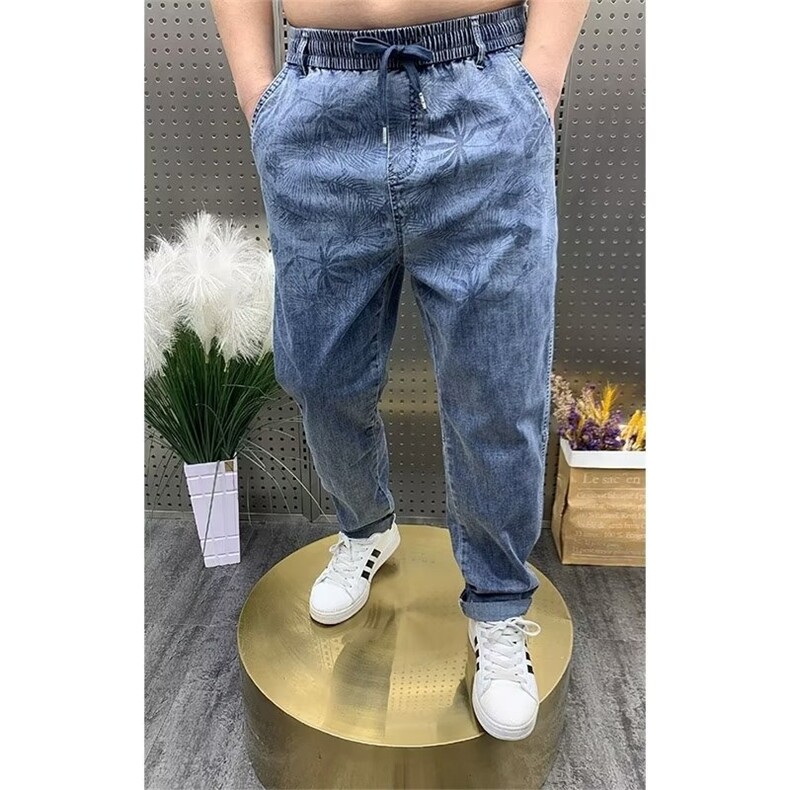 潮流韩版男士牛仔裤时尚弹力修身小脚裤精神小伙夏季薄款九分束脚,男装牛仔裤,星座506A