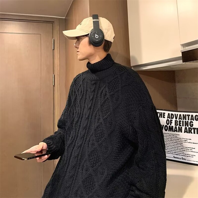 麻花高领毛衣男软糯慵懒长领毛线时尚百搭冬加厚潮牌针织衫MM264,男装针织衫/毛衣,星座506