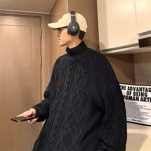麻花高领毛衣男软糯慵懒长领毛线时尚百搭冬加厚潮牌针织衫MM264图片