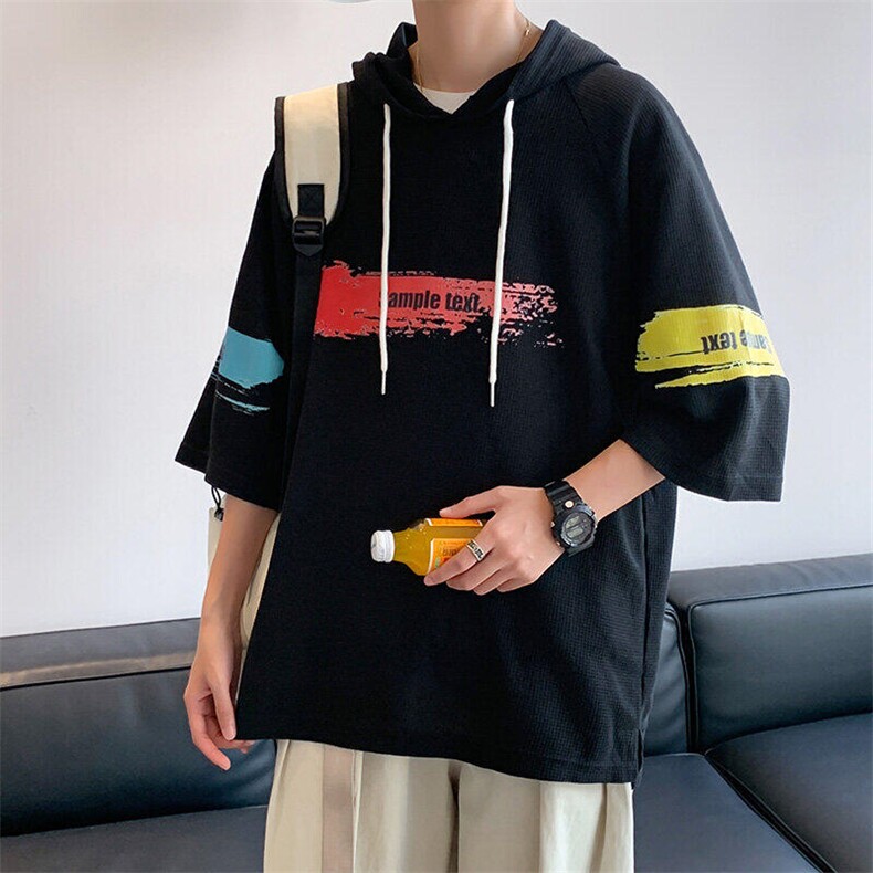 华夫格连帽短袖-t86-p30，男装T恤，电商A020