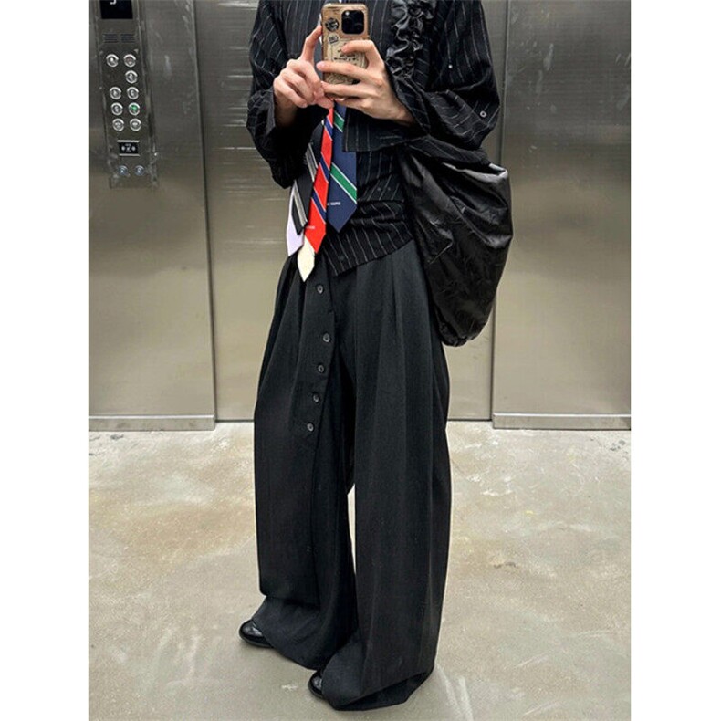 弧形纽扣做旧碳灰活褶剑道新中式混纺西裤长裤男K362,男装西裤,星座1116A（原606A-3）
