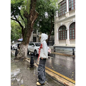 格子拼接蝴蝶结绑带连帽卫衣男女秋冬慵懒宽松情侣装WY1049 P52图片