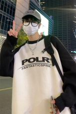 港风夜景宽松时尚撞色插肩袖字母印花圆领毛衣M81003特批55控88，男装针织衫/毛衣，电商A247
